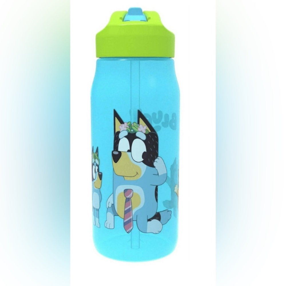 16 oz. Bluey plastic blue water bottle with carry loop